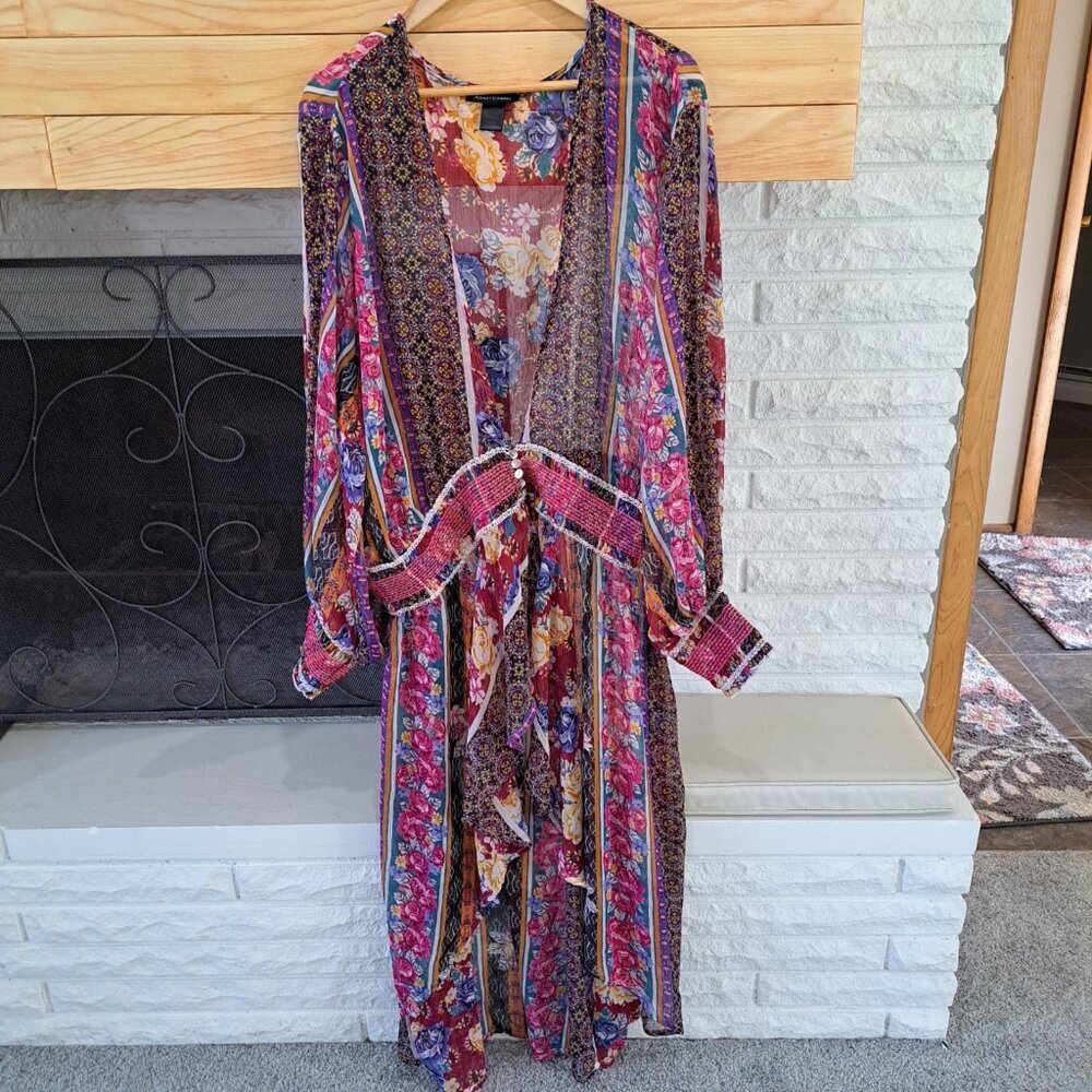 Fesival Kimono Women's Plus Size 30-32 Top Multicolor Ruched Boho-chic Sheer